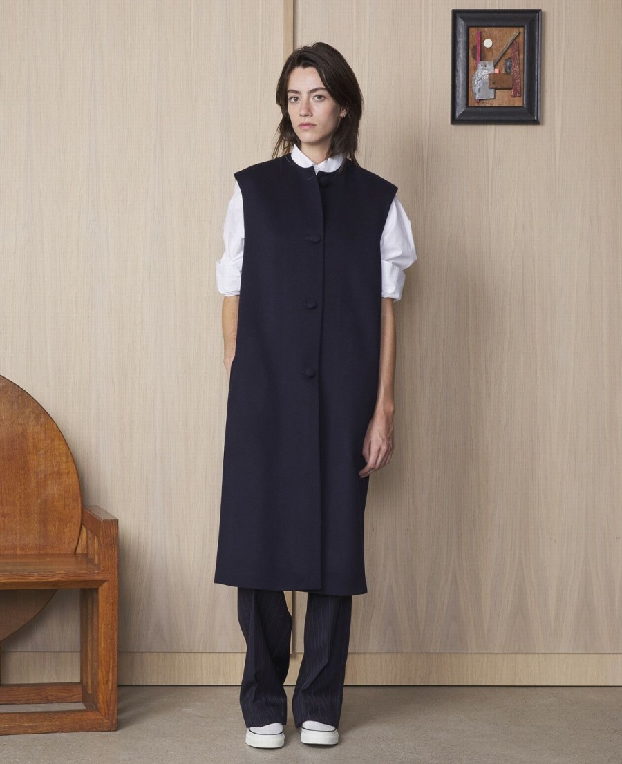 Woman Officine Générale Outerwear | Deborah Coat Navy ~ Generalcoats